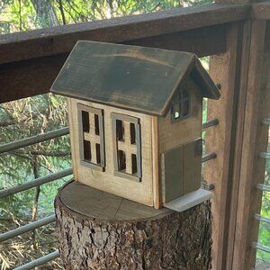 Vintage Handmade Primitive Wooden House, 12" x 11"